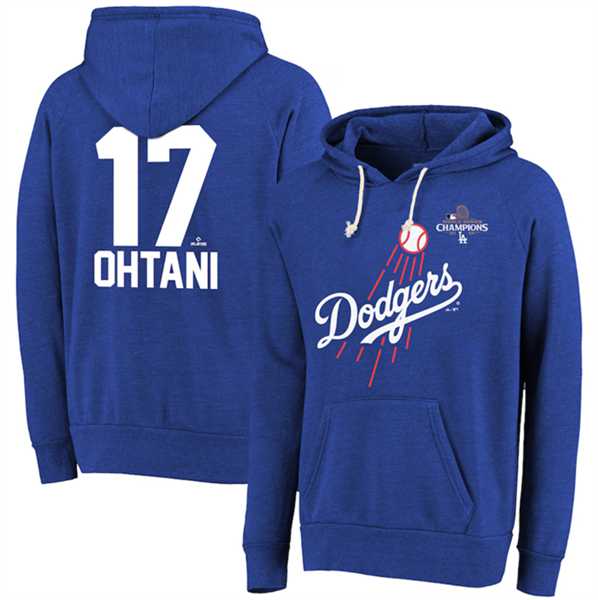 Men's Los Angeles Dodgers #17 Shohei Ohtani Royal 2024 World Series Champions Name & Number Tri-Blend Pullover Hoodie,We sell and wholesale Men's Los Angeles Dodgers #17 Shohei Ohtani Royal 2024 World Series Champions Name & Number Tri-Blend Pullover Hoodie on line form chian!